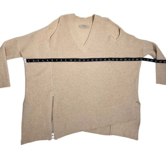AllSaints Open Shoulder Jumper Sweater Cream Wool Able Style Size Small - Picture 11 of 12